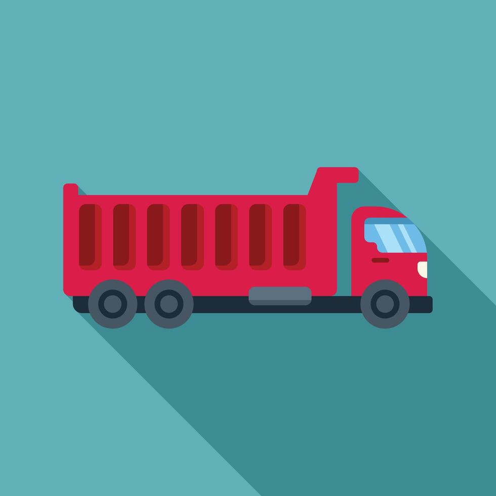 Red tipper truck delivering building materials for construction site vector