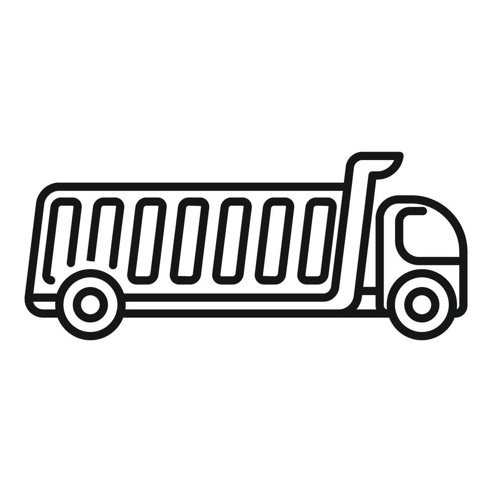 Dump truck delivering cargo at construction site line art icon vector
