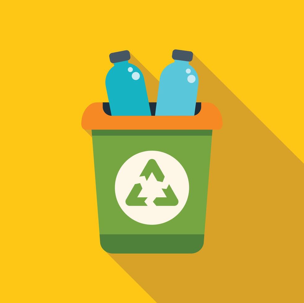 Plastic bottles being recycled in recycling bin icon vector