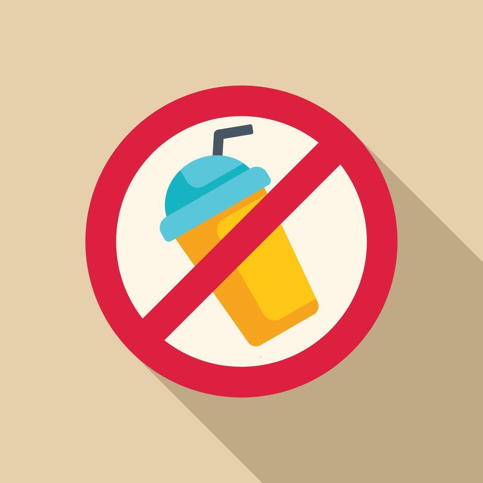 No drinks allowed sign featuring a disposable cup with straw vector