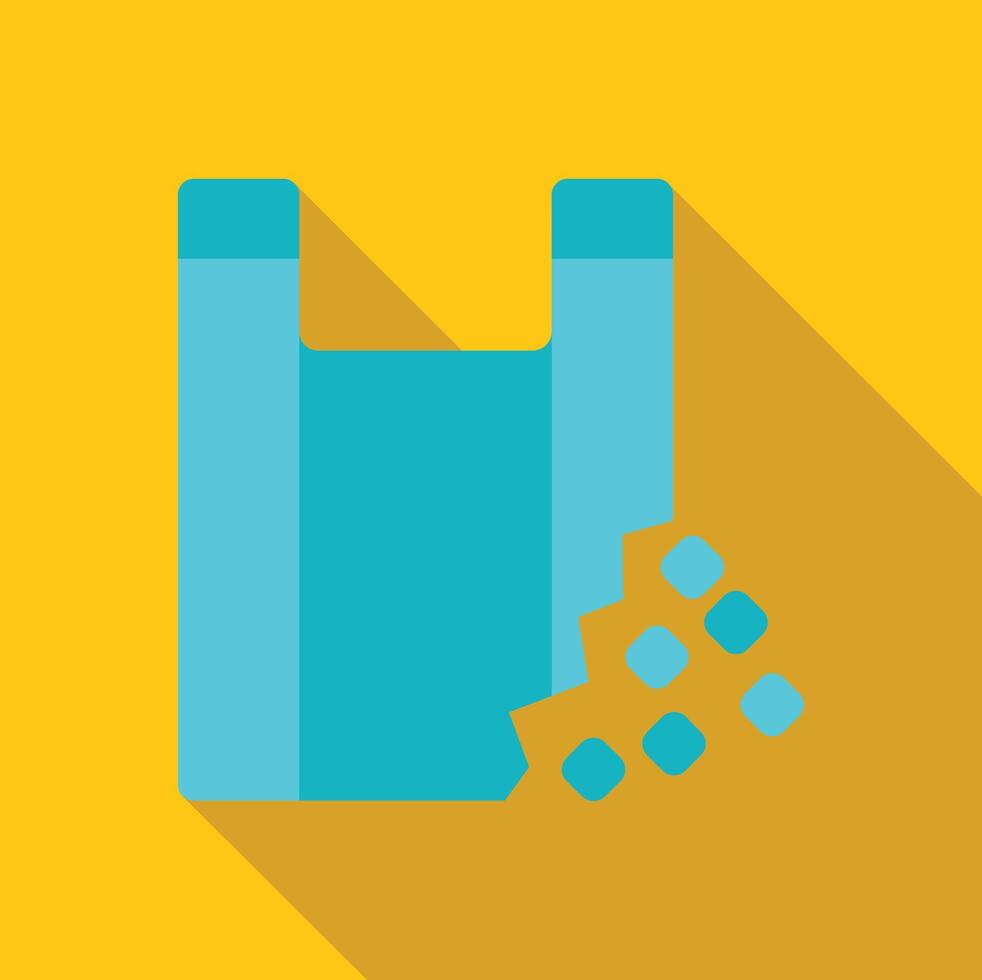 Blue biodegradable plastic bag disintegrating on yellow background vector