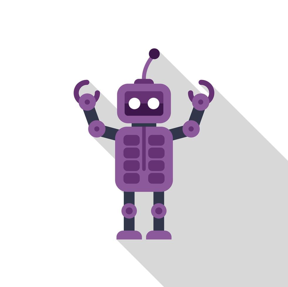 Purple robot raising arms with long shadow vector