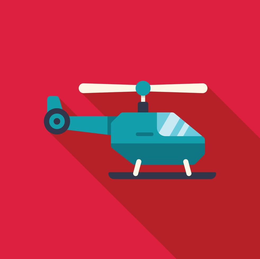 Blue helicopter flying with rotating propeller on red background vector