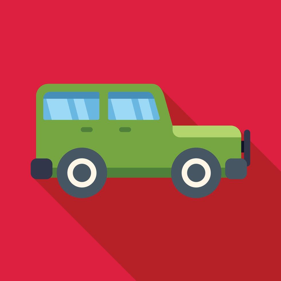 Green off road vehicle standing on red background vector