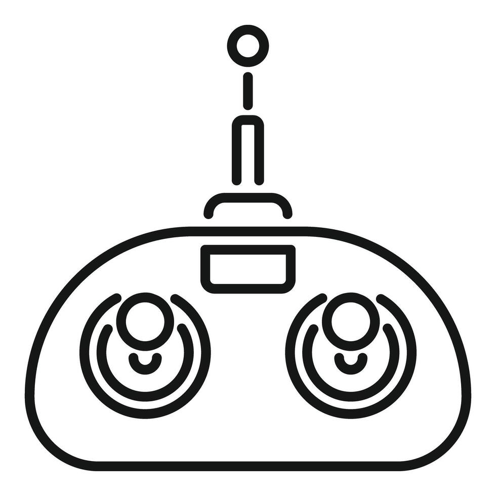 Radio remote control with antenna for drone is pictured on white background vector