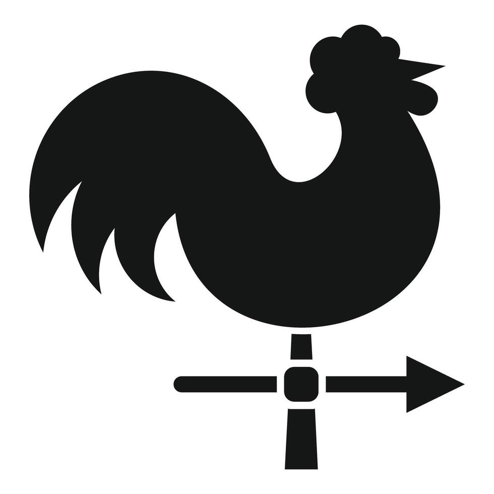 Black silhouette weather vane with crowing rooster showing wind direction vector