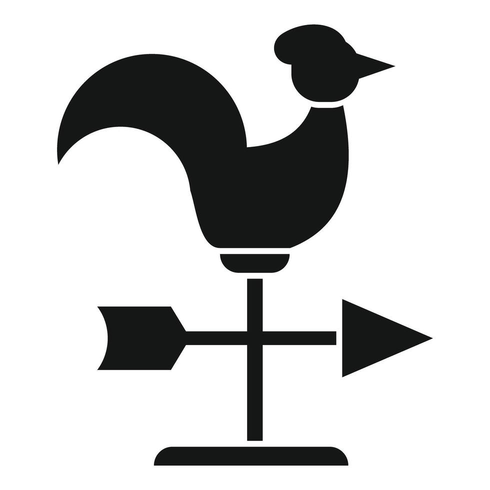 Black metal weather vane with rooster showing wind direction vector