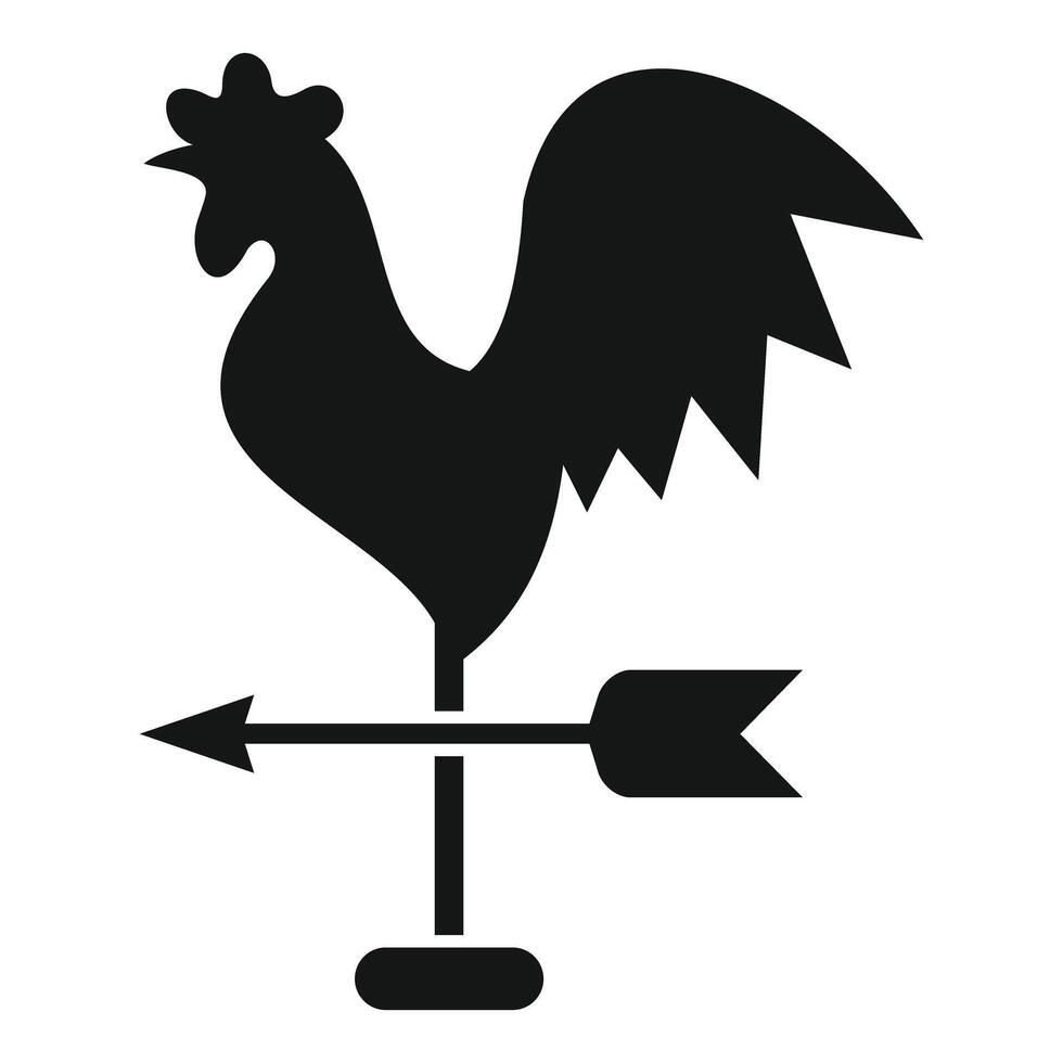 Black metal weather vane showing a rooster standing on arrow vector