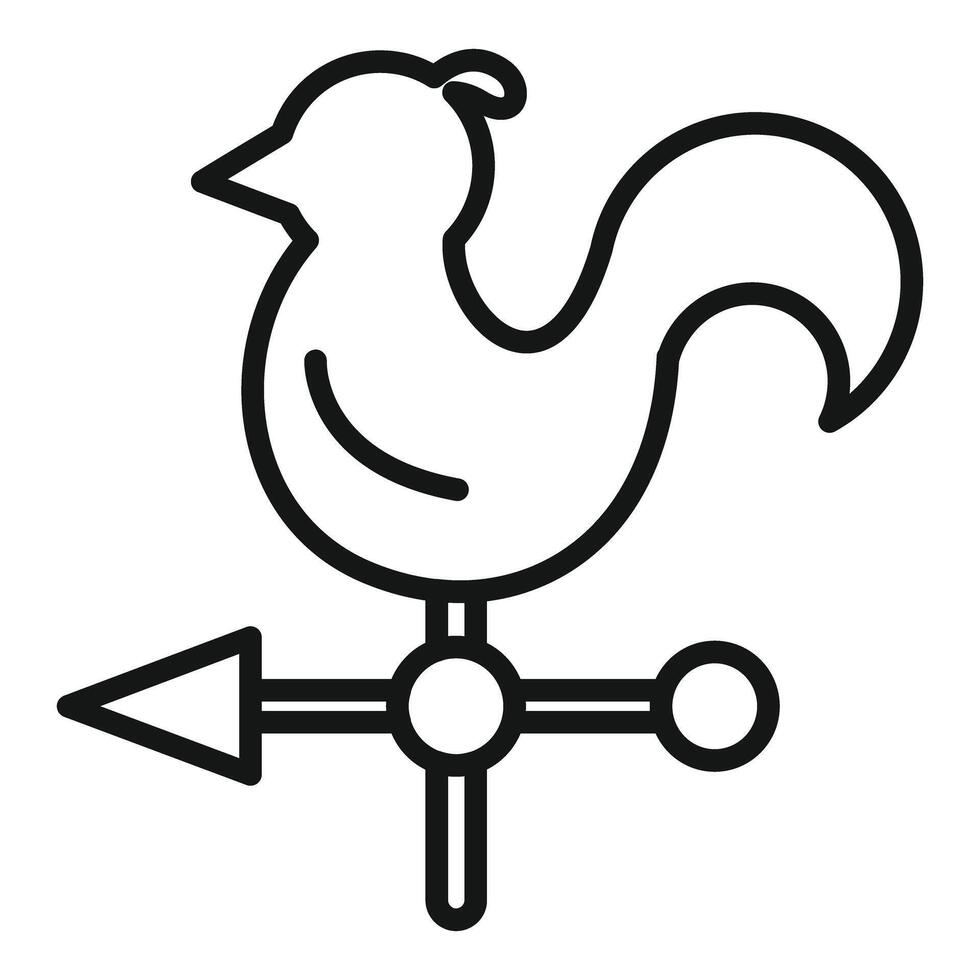 Rooster weather vane showing wind direction in outline style vector