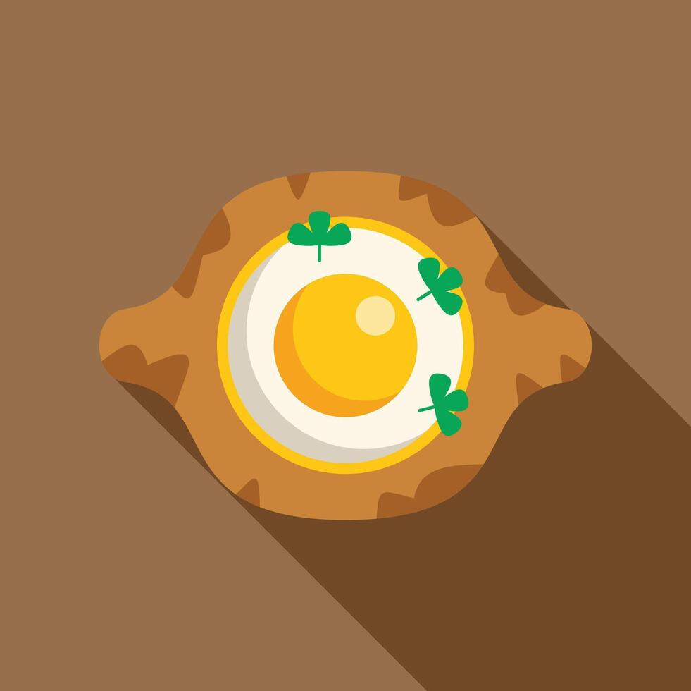 Adjarian khachapuri, traditional georgian dish with egg and herbs vector