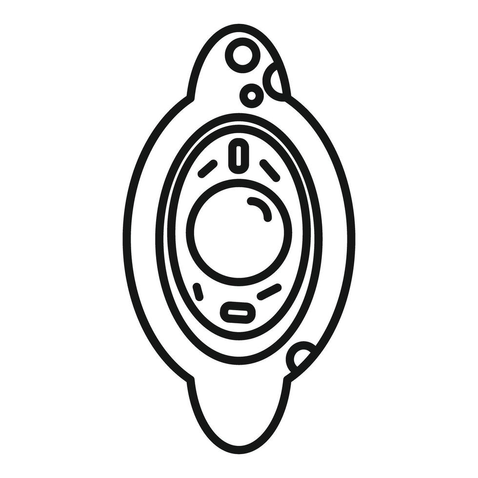 Spaceship window showing planet with crater from orbit line art icon vector