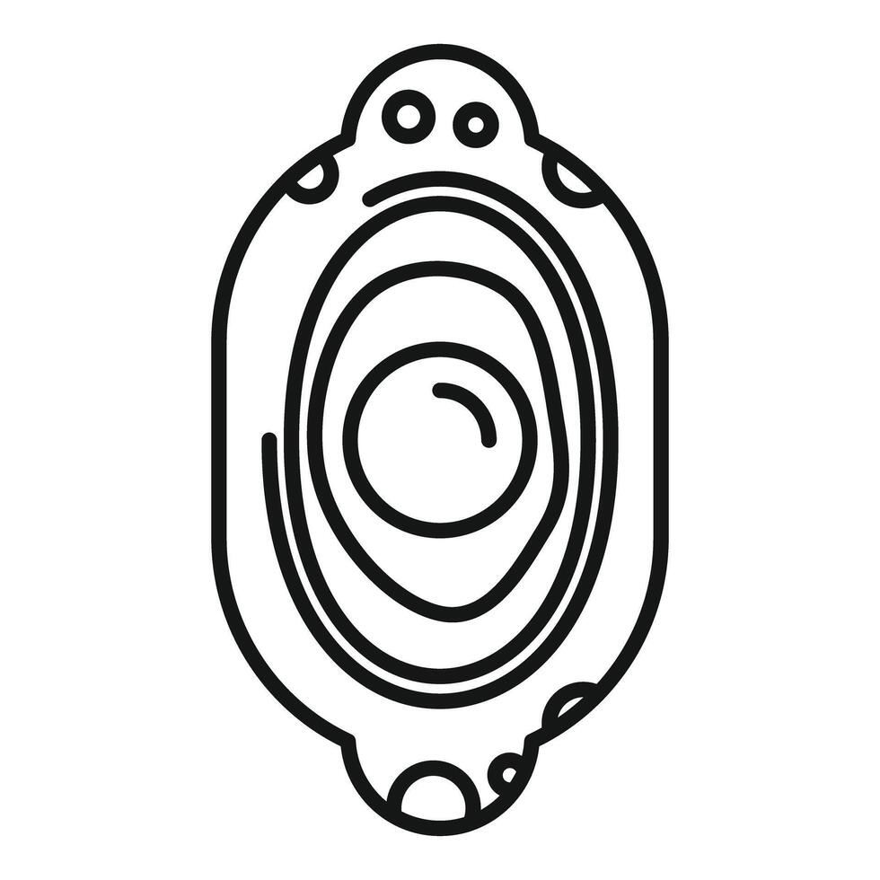 Spaceship window showing planet with crater from space minimal line art icon vector