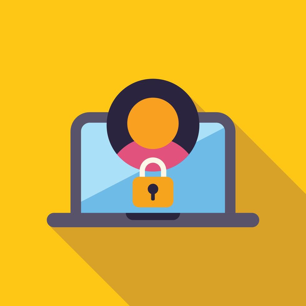 Cybersecurity concept with padlock protecting user account on laptop vector