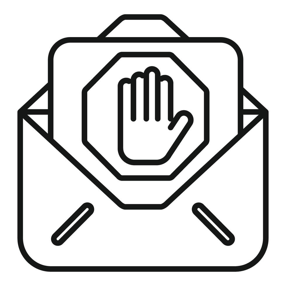 Open mail envelope with stop hand sign showing rejection vector