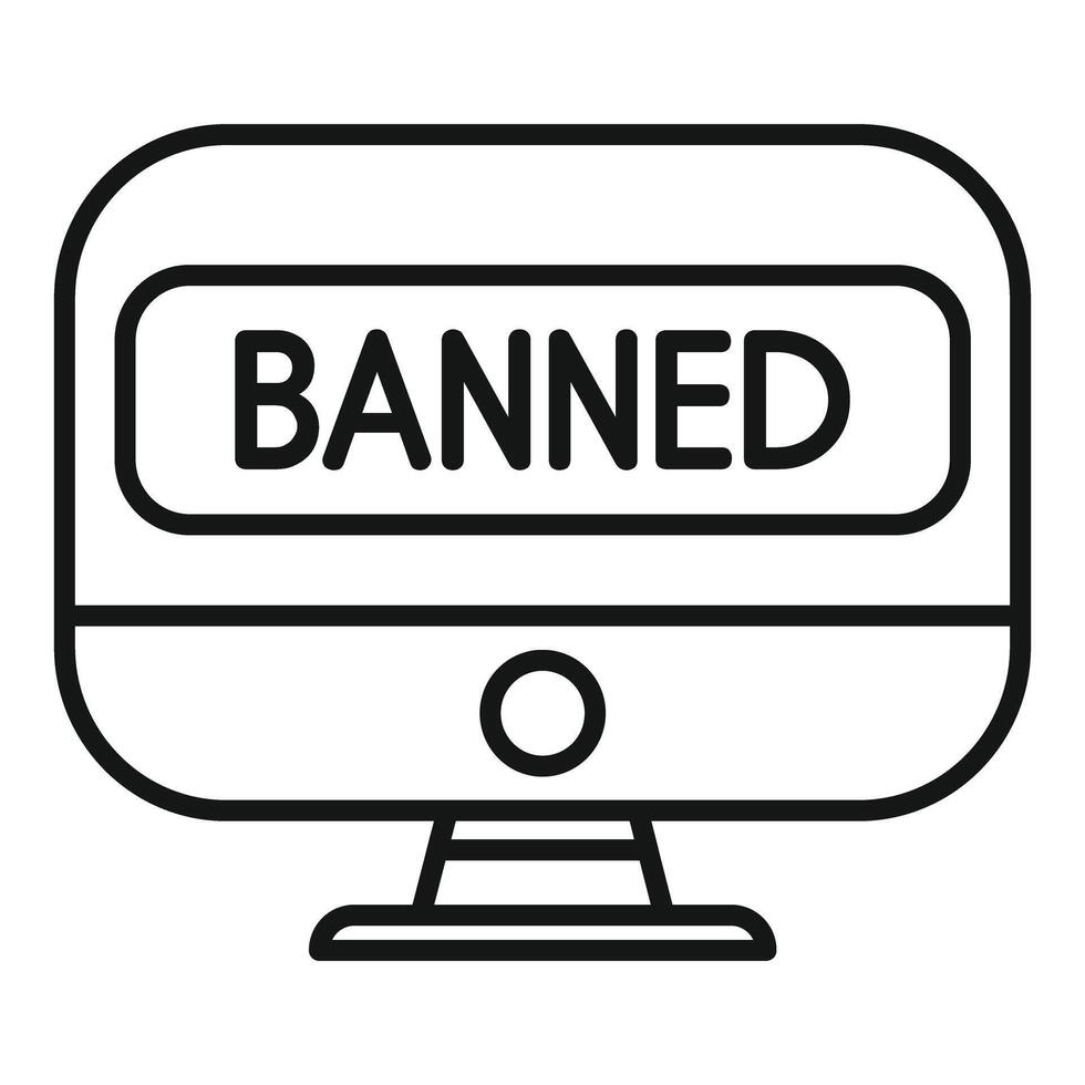 Desktop computer displaying banned message icon vector