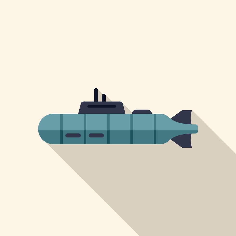 Military submarine floating in deep blue water flat design icon vector