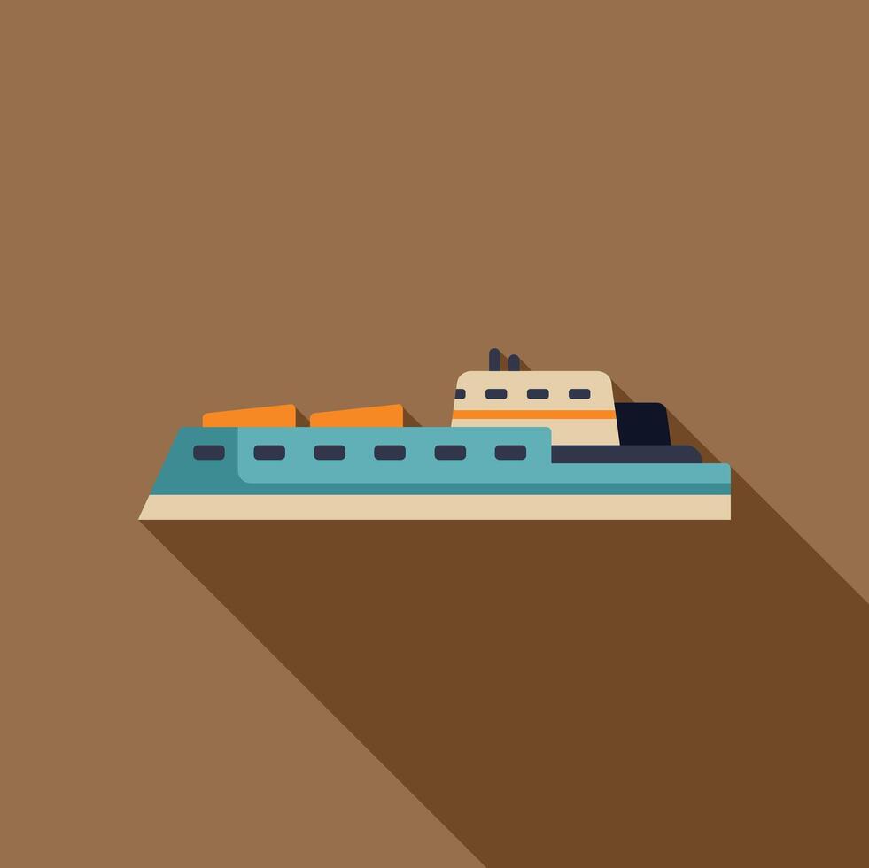 Cargo ship transporting three containers across a body of water vector