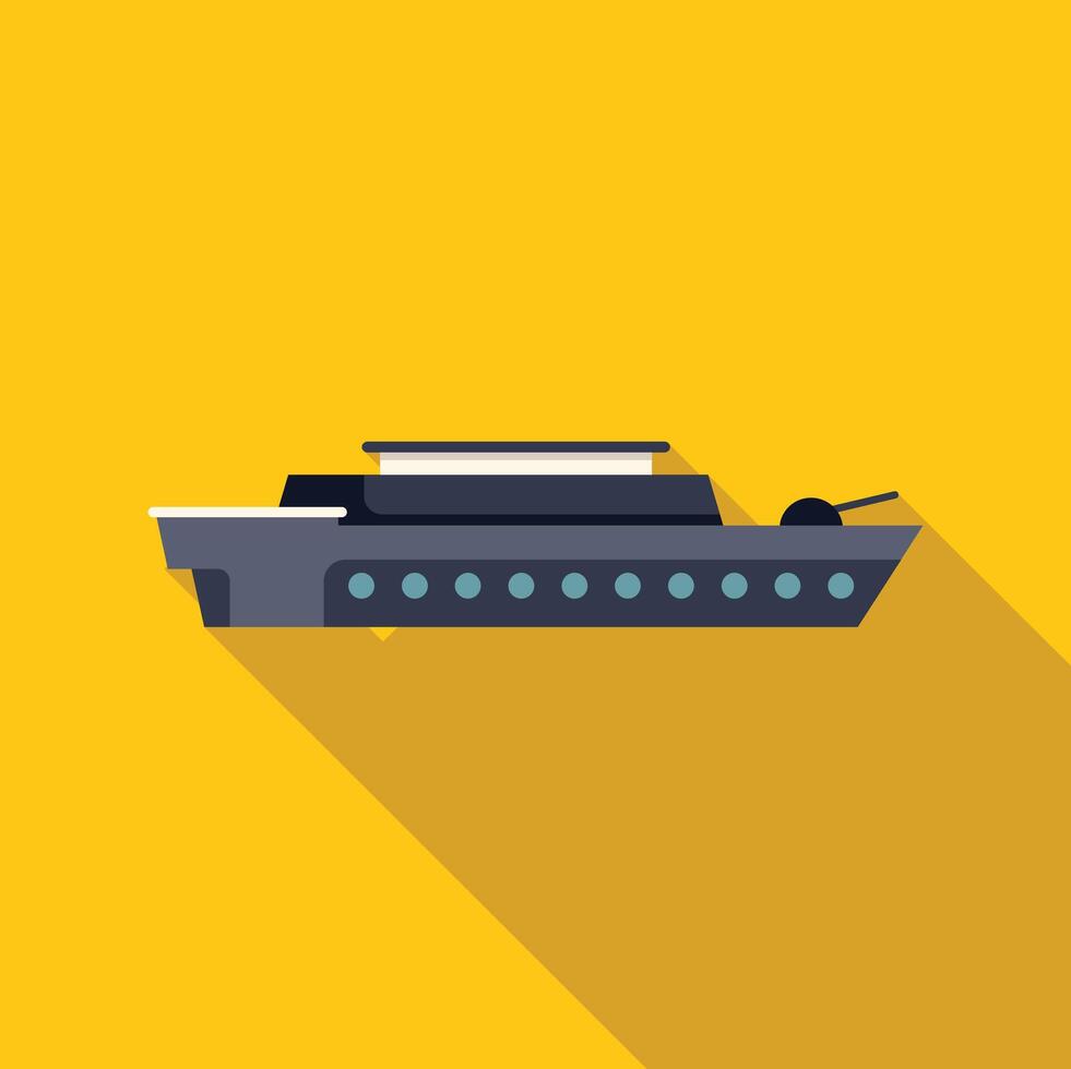 Modern warship navy boat sailing on yellow background vector