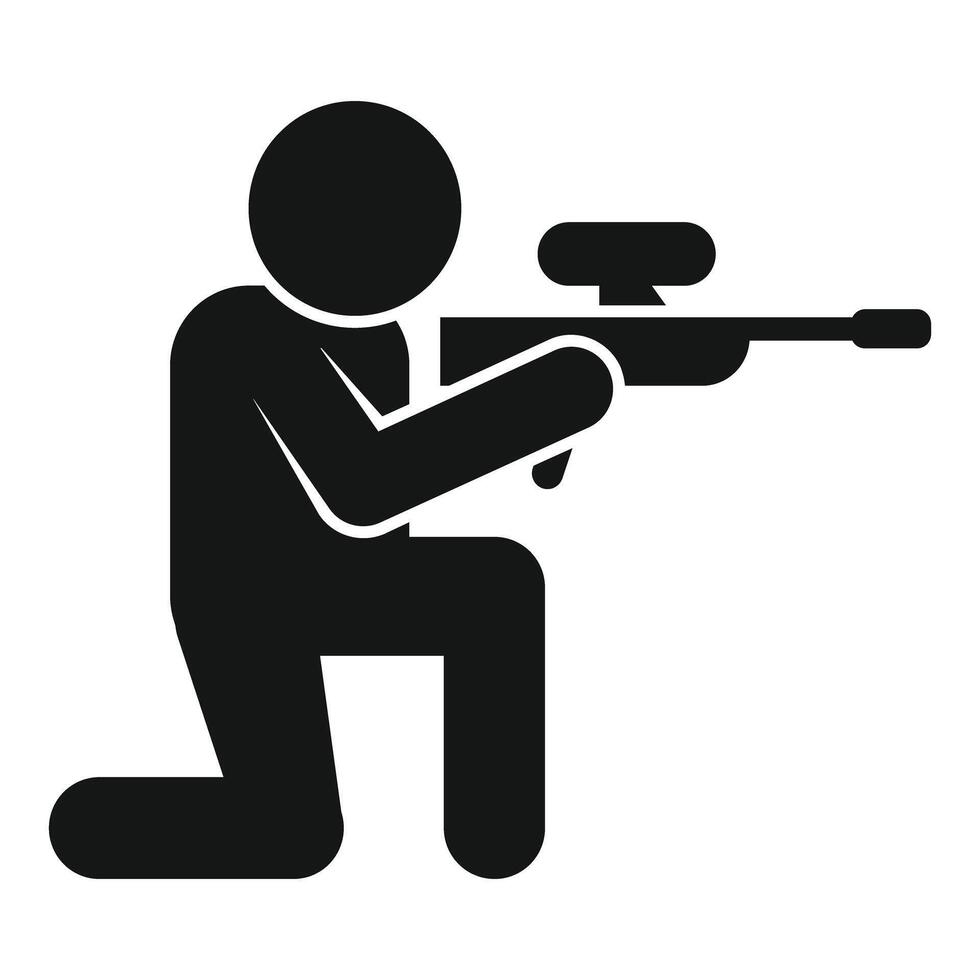 Paintball player kneeling aiming marker gun icon vector