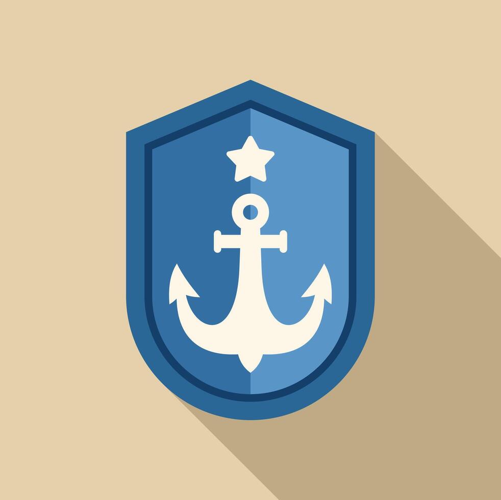 Blue shield presenting white anchor and star logo design vector