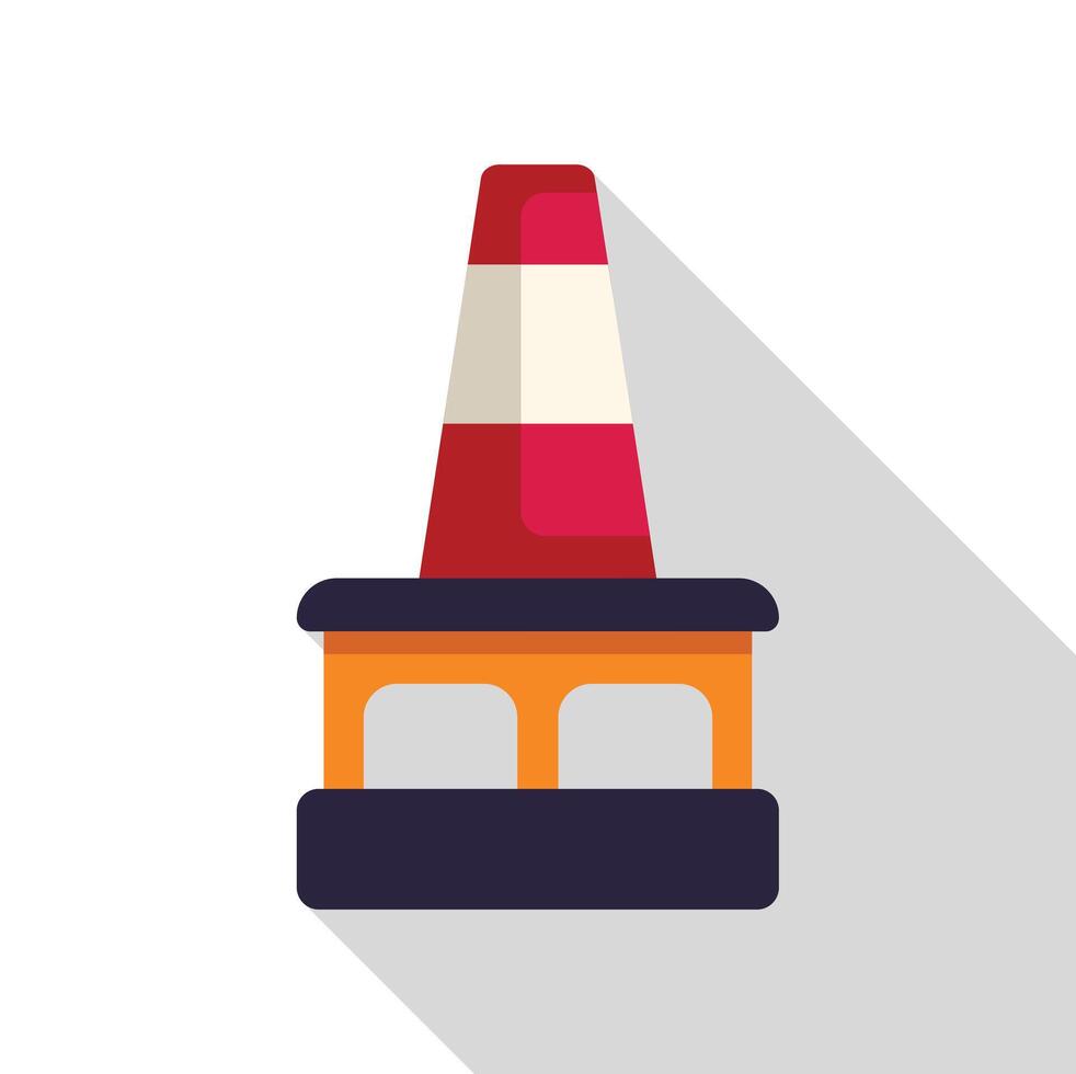 Red and white traffic cone standing on roadworks sign vector