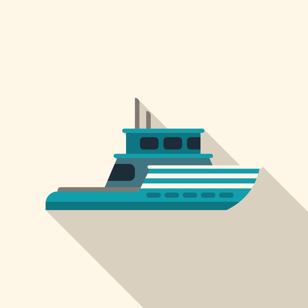 Modern yacht motor boat floating on water flat design icon with side shadow vector