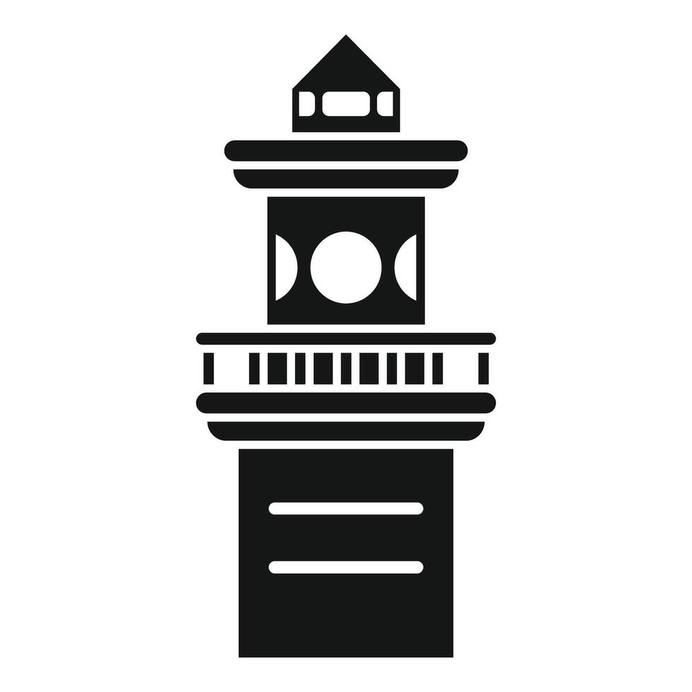 Lighthouse guiding ships at night with bright beam of light icon vector