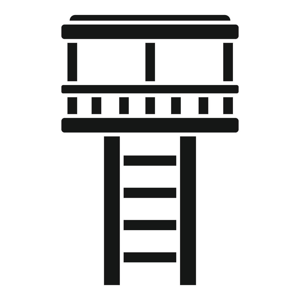 Simple black and white icon of a watchtower with ladder in minimalist style vector
