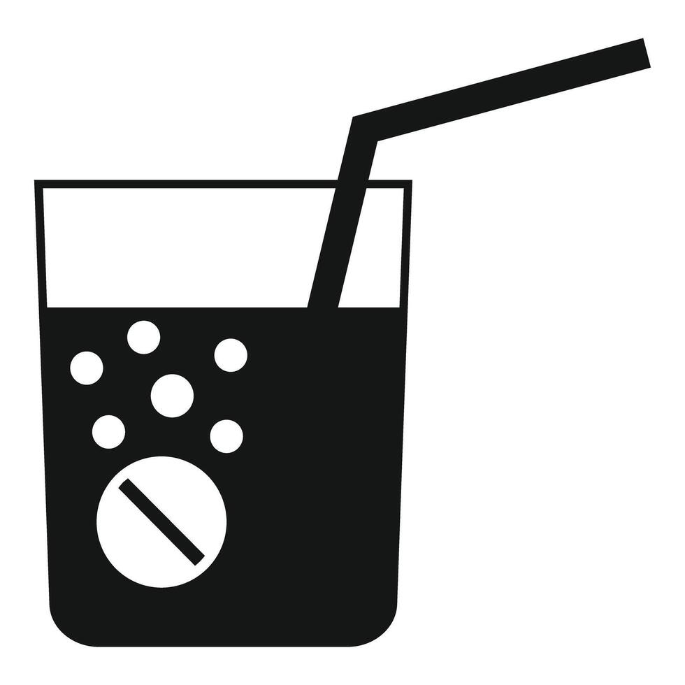 Effervescent tablet dissolving in a glass of water with straw vector