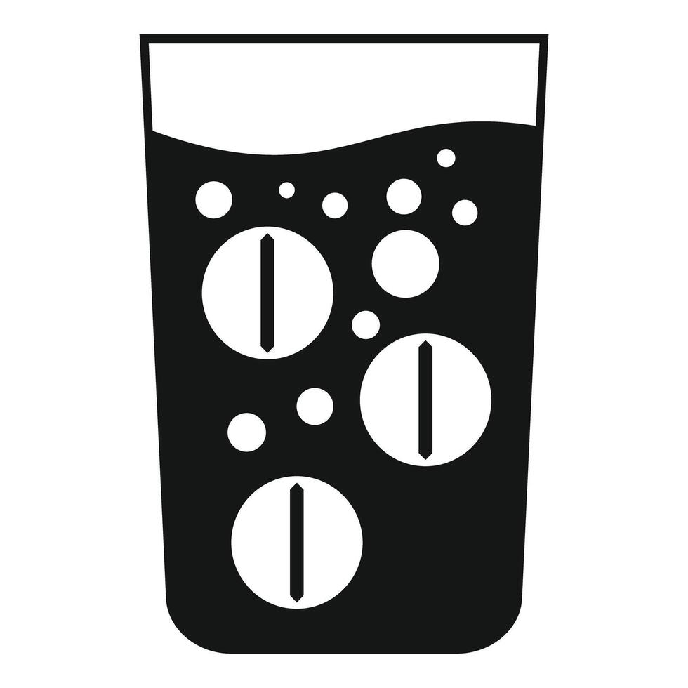 Glass of water dissolving effervescent pills icon vector