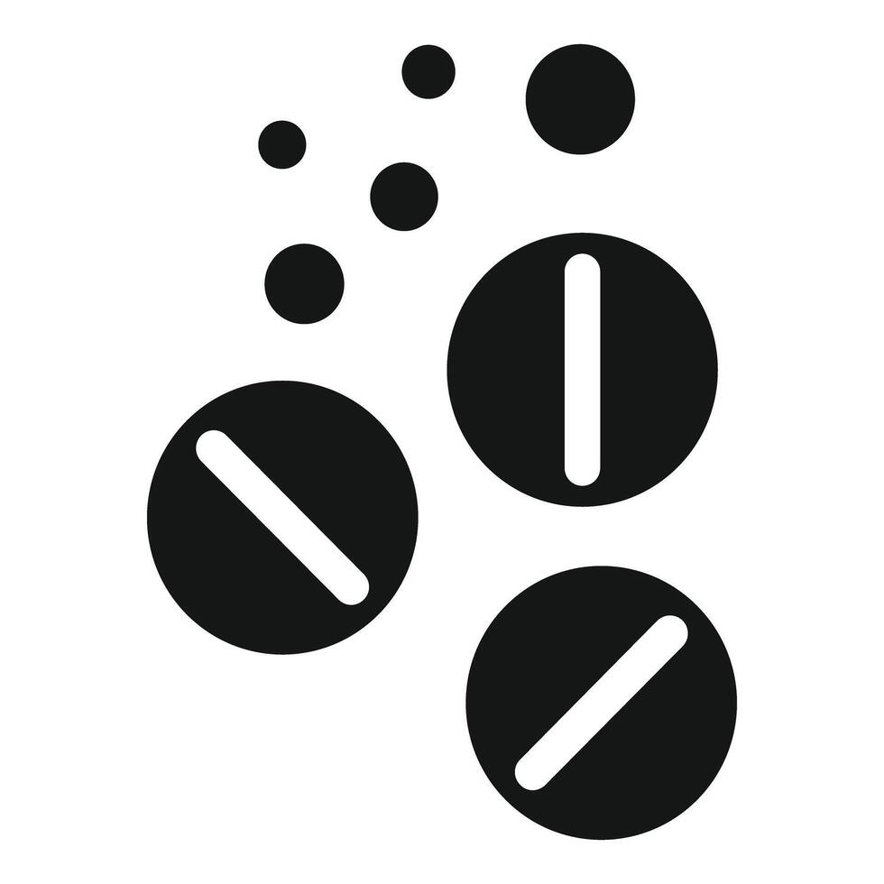 Three round pills falling with bubbles on white background vector