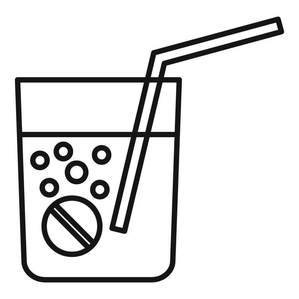 Glass of water with pill and straw dissolving medication for easy consumption vector