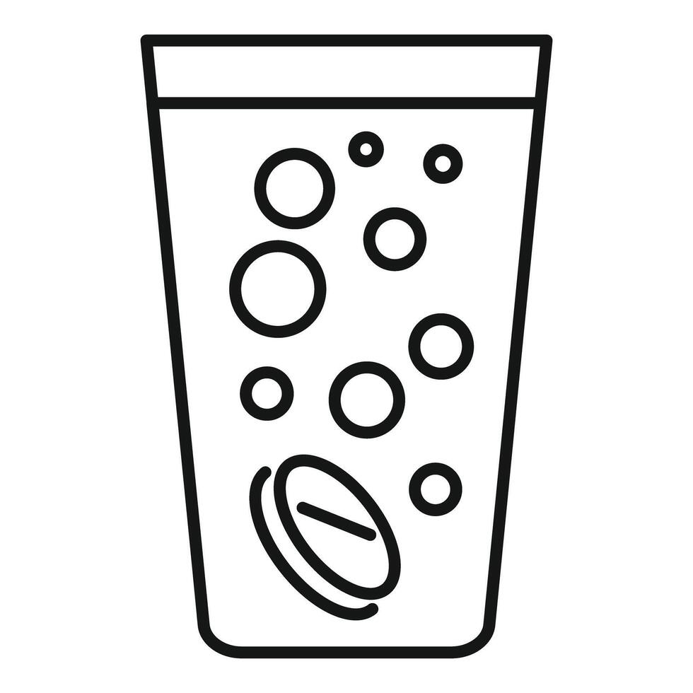 Effervescent pill dissolving in a glass of water line icon vector