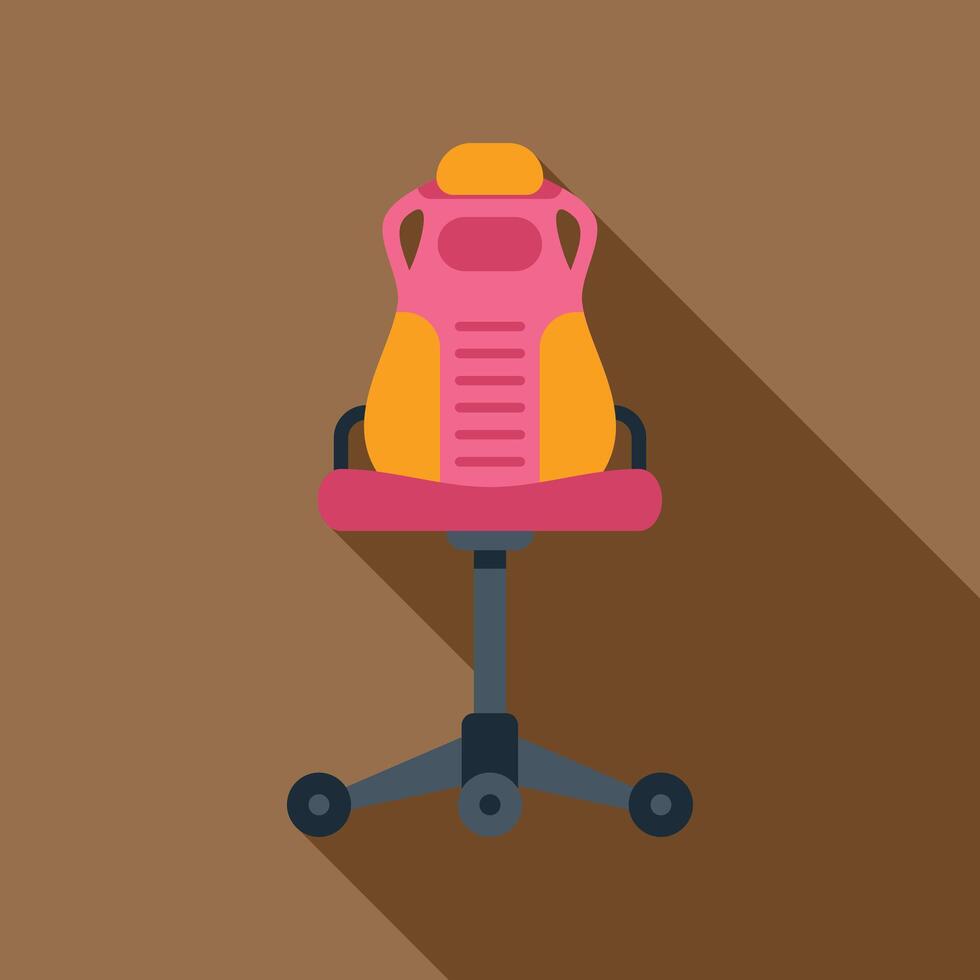 Pink and yellow gaming chair with headrest casting long shadow vector