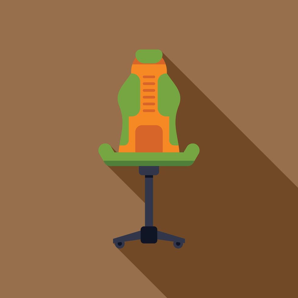 Gaming chair icon with long shadow representing comfortable seat for gamers vector