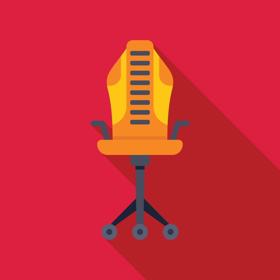 Modern yellow office chair with wheels on red background vector