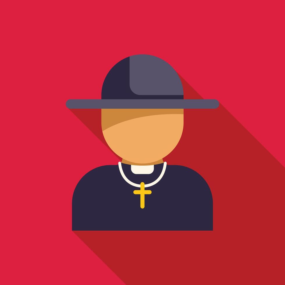 Catholic priest wearing cassock and hat with cross necklace vector