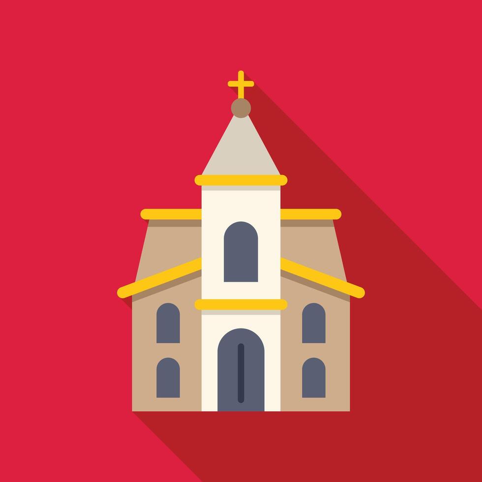 Christian church building facade with cross on red background vector