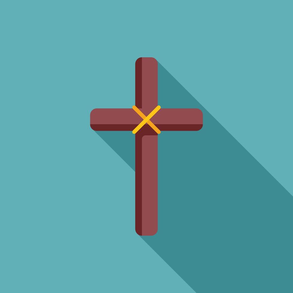 Wooden christian cross casting long shadow over blue background vector