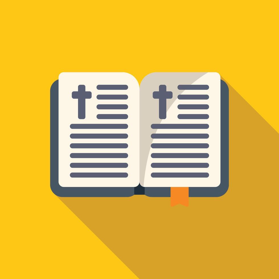 Open holy bible book with bookmark ribbon showing two pages on yellow background vector