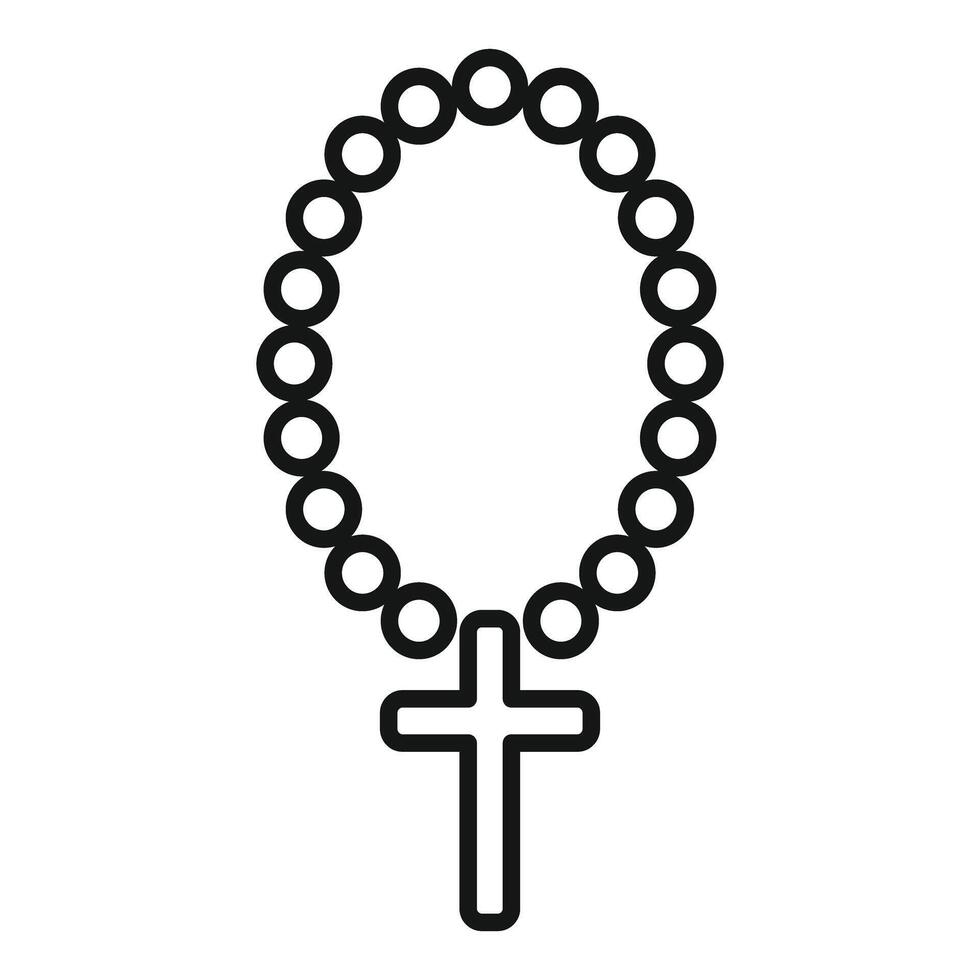 Christian rosary beads with cross pendant line art icon vector
