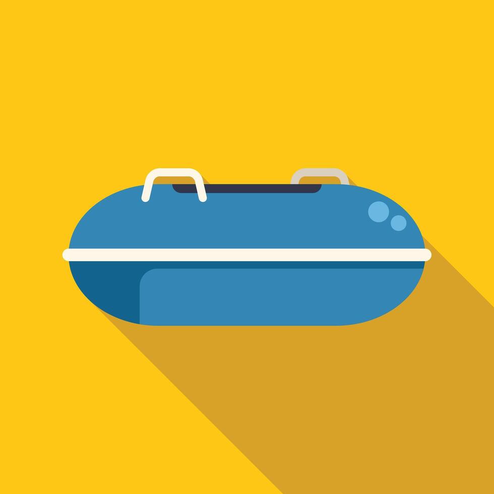 Blue inflatable rubber boat floating on water surface vector