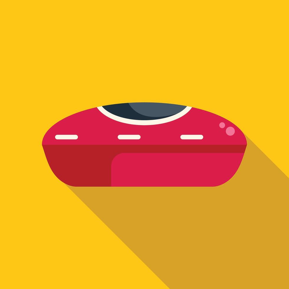 Red spaceship hovering over yellow background flat design illustration vector