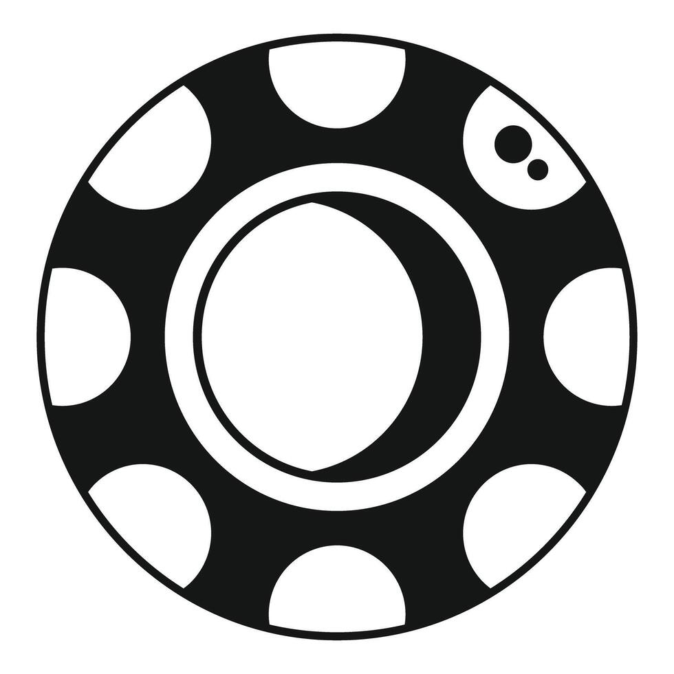 Black and white casino chip icon showing a crescent moon design vector
