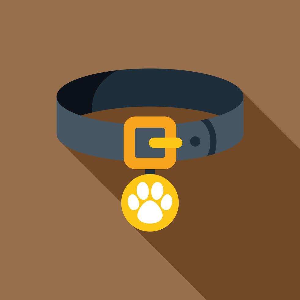 Dog collar with golden paw badge is lying on brown background vector