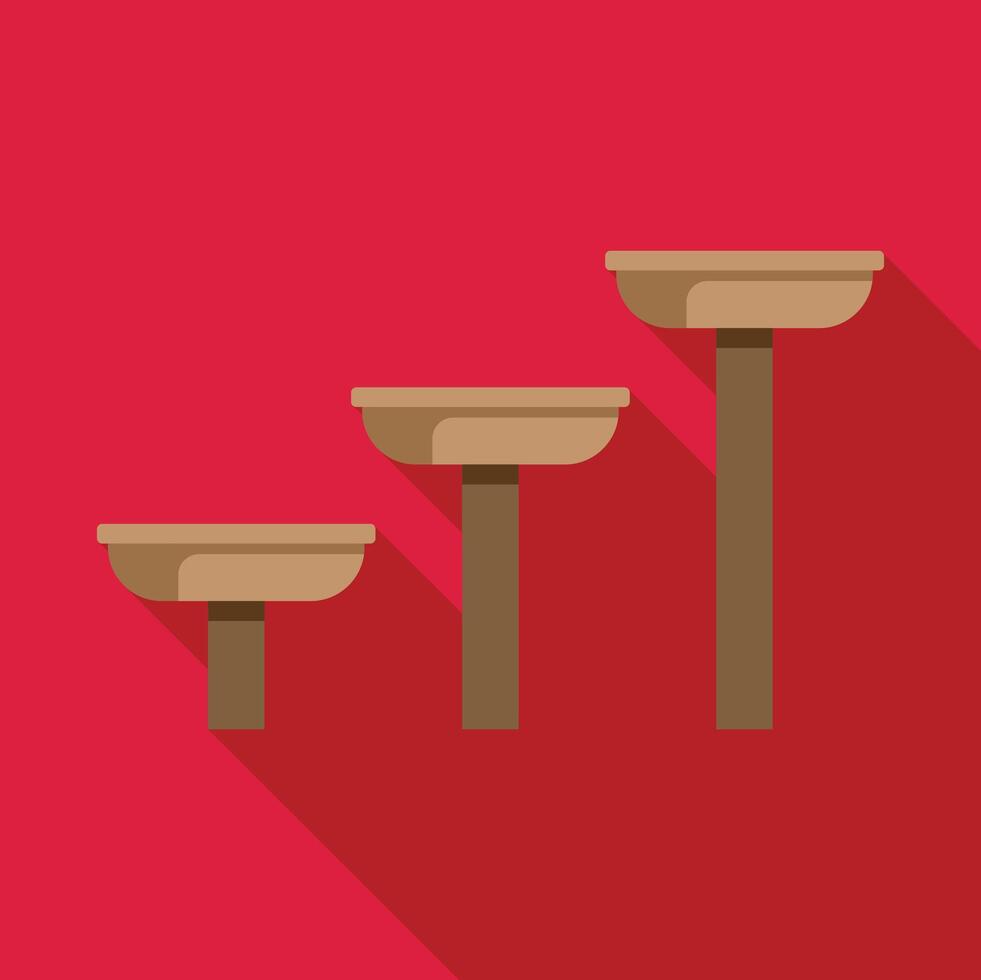 Cat tree with three platforms is standing near red wall vector