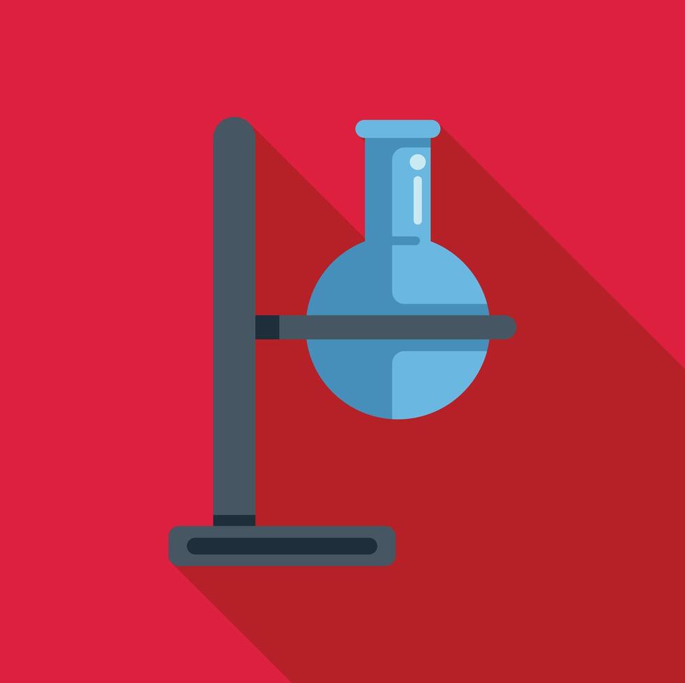 Laboratory glassware with blue solution is standing on support vector