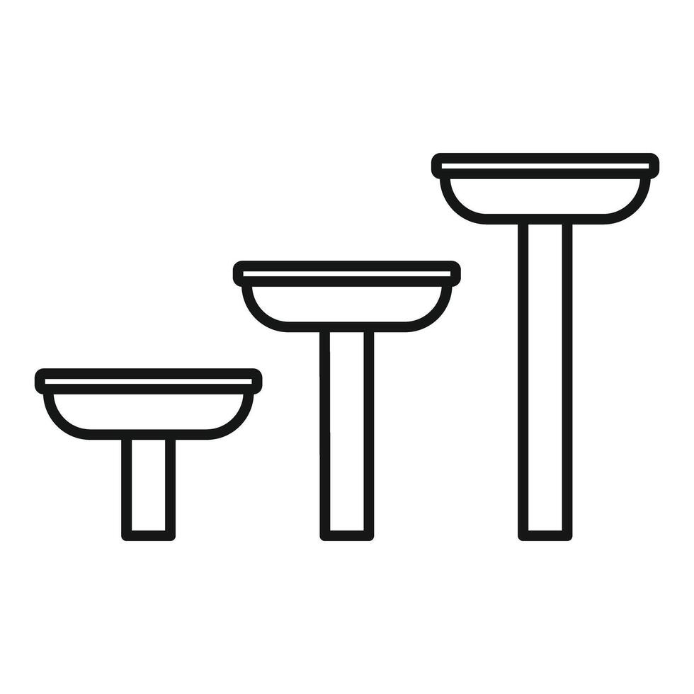 Three different sizes of bird baths standing upright vector