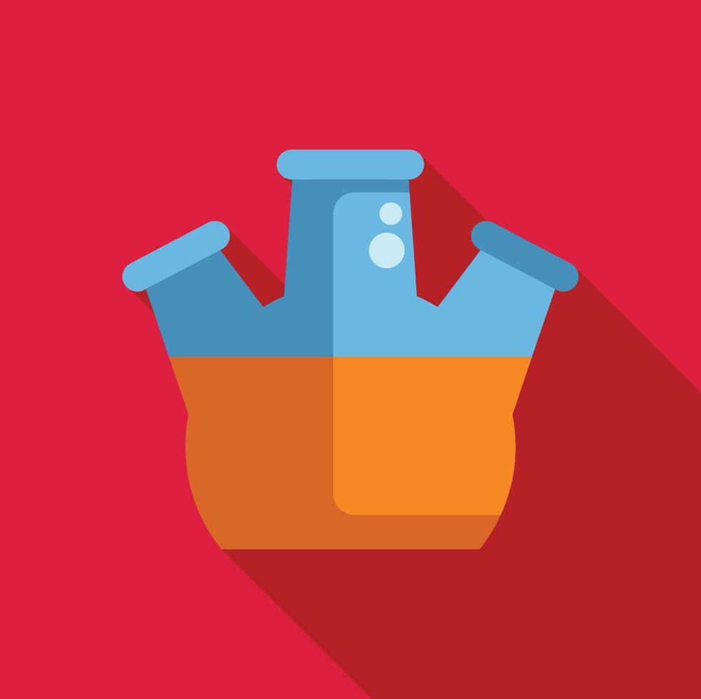 Three necked round bottom flask containing orange liquid for chemistry experiment vector