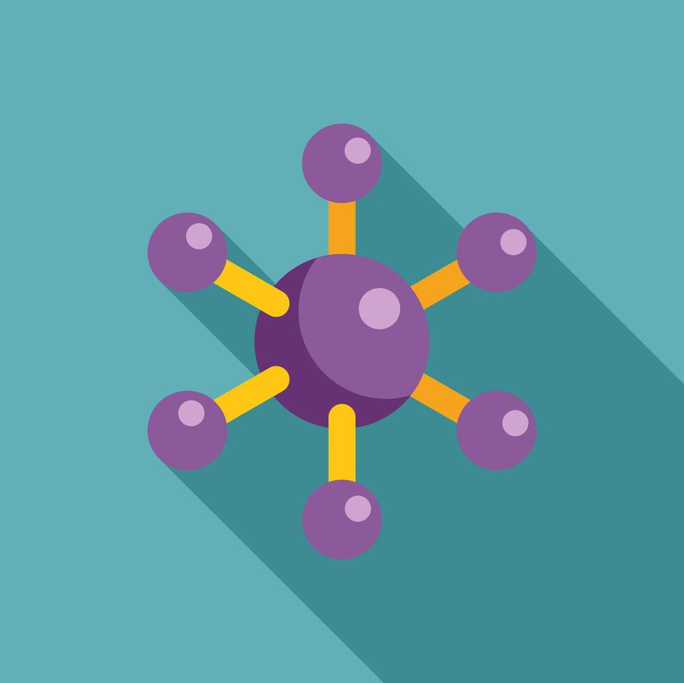 Purple molecule structure with connecting atoms and long shadow vector